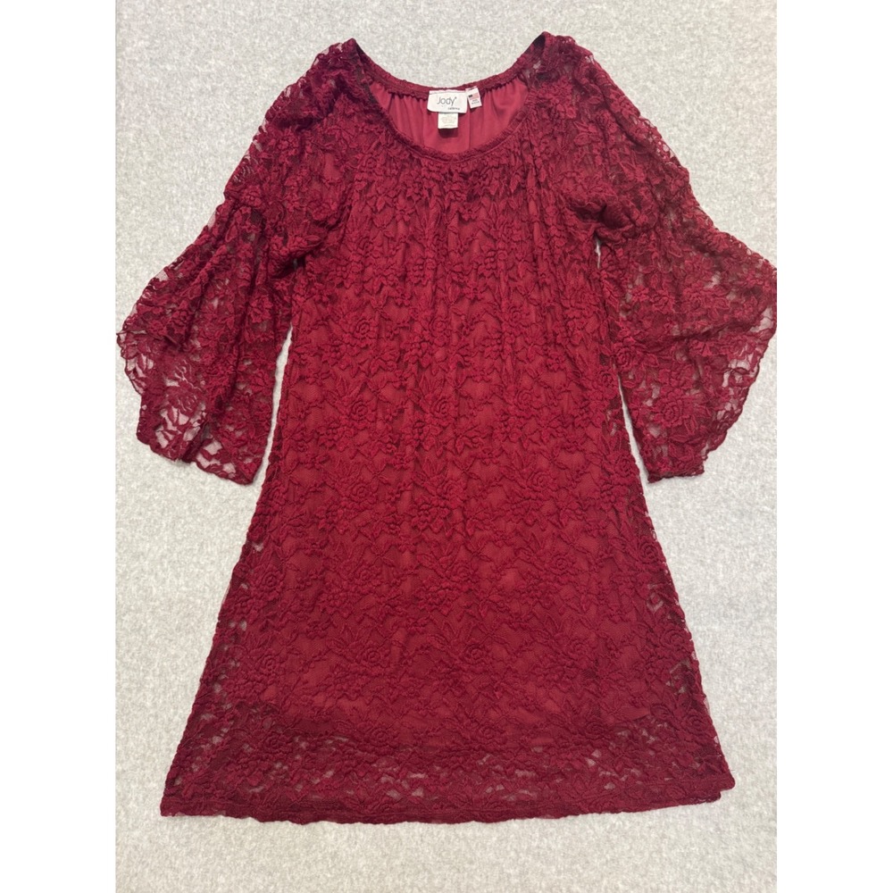Vintage Jody California Floral Lace Bell Sleeve Shift Dress XXL Made in USA